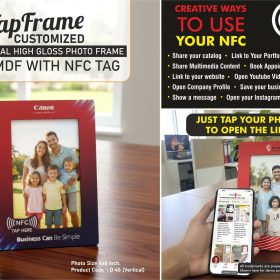 TapFrame: Customized High Gloss Photo Frame in MDF with NFC tag - Link to your Catalog, Website, Video, etc - Photo size 4x6 inch - Vertical