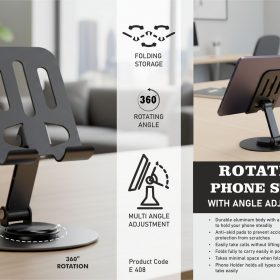 Rotating phone stand with Angle adjustment – Metal alloy body – Foldable design