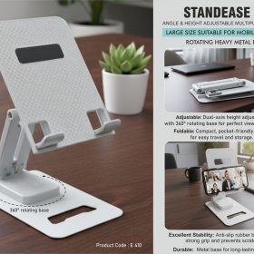StandEase XL: Angle & Height adjustable multipurpose stand – Large size suitable for mobile & tablets – Rotating Heavy metal base – Foldable body
