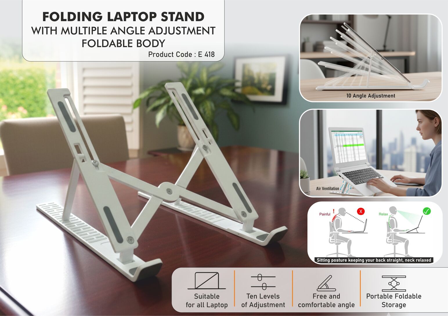 Folding laptop stand with Multiple Angle adjustment – Foldable body