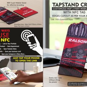 TapStand Craft : Customized MDF 2 part Mobile stand with NFC Tag - Link to your Catalog, Website, Video, etc - Edges cutout as per your artwork